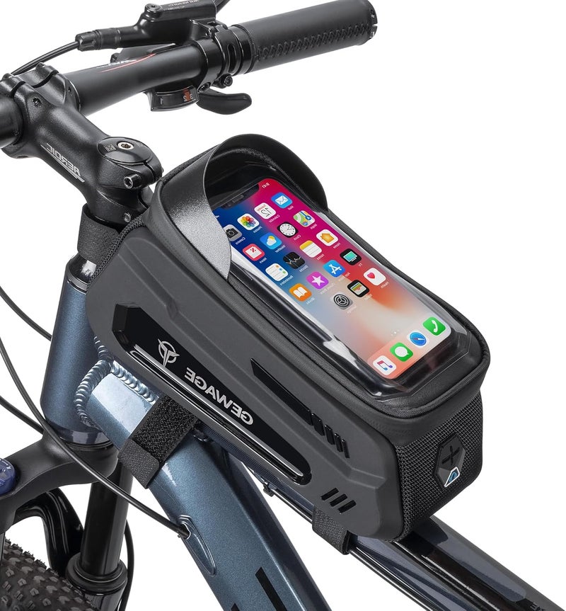 GEWAGE Bike Front Frame Bag with Phone Holder - Top Tube & Handlebar Bags for Mountain & Road Bikes - Image 1